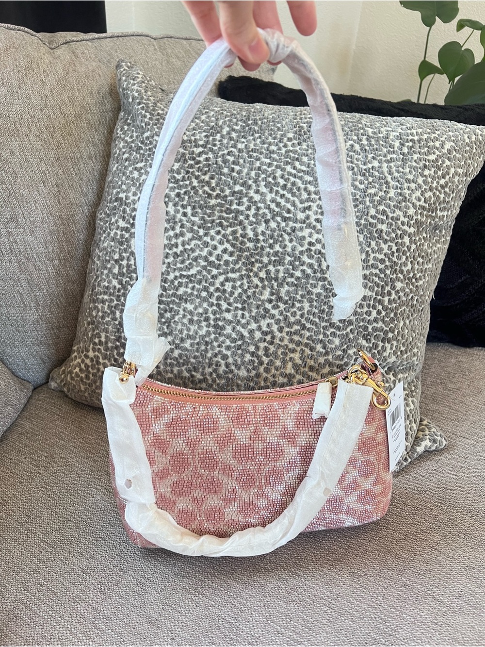 Coach Beaded Teri Light Pink Signature Satin Shoulder Bag - Picture 3 of 10